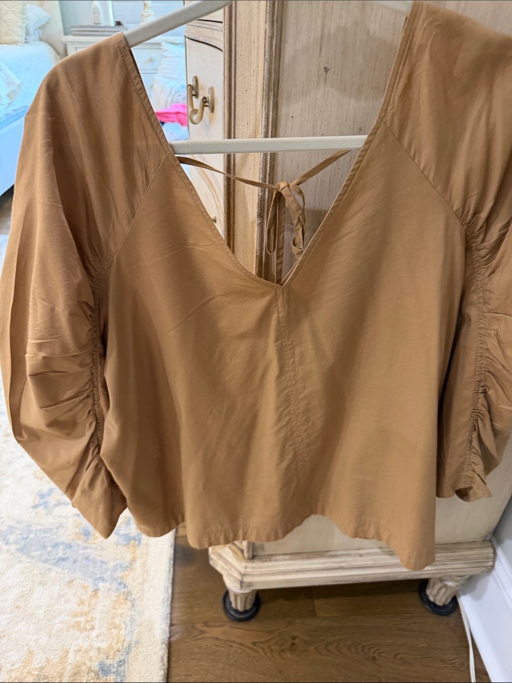 LOFT Camel Tan V-Neck Tie-Back Blouse